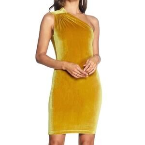 DRESS THE POPULATION x COSMO NWT Sunbeam Bellamy Velour One Shoulder Mini Dress